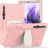 Voor Samsung Galaxy Tab S7+/S7 FE 12,4 inch 3-Layer Protection Screen Frame + PC + Siliconen Schokbestendig Combinatie Case met Houder (Cherry Blossoms Pink)