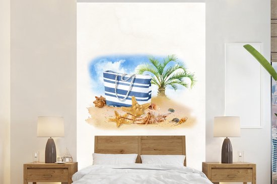Papier peint - Papier peint photo Sac - Palmier - Coquillages - Largeur 195 cm x hauteur 300 cm
