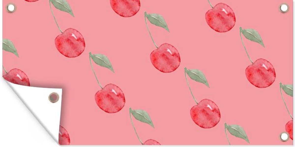 Wanddecoratie buiten Kers - Roze - Waterverf - 160x80 cm - Tuindoek