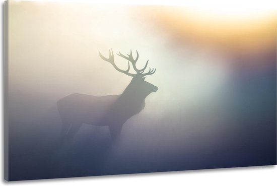 Schilderij -Hert in de mist, 100x70cm. Premium print