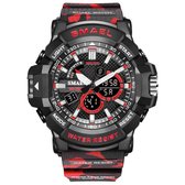 Heren Horloge Zwart/Rood met Army rubber band Zwart Rood | Smael | Waterdicht |Glow in dark | Mud Master | Mudmaster | Shock | Leger | Grof | Licht | Rubberen band | Timer | Eyecat