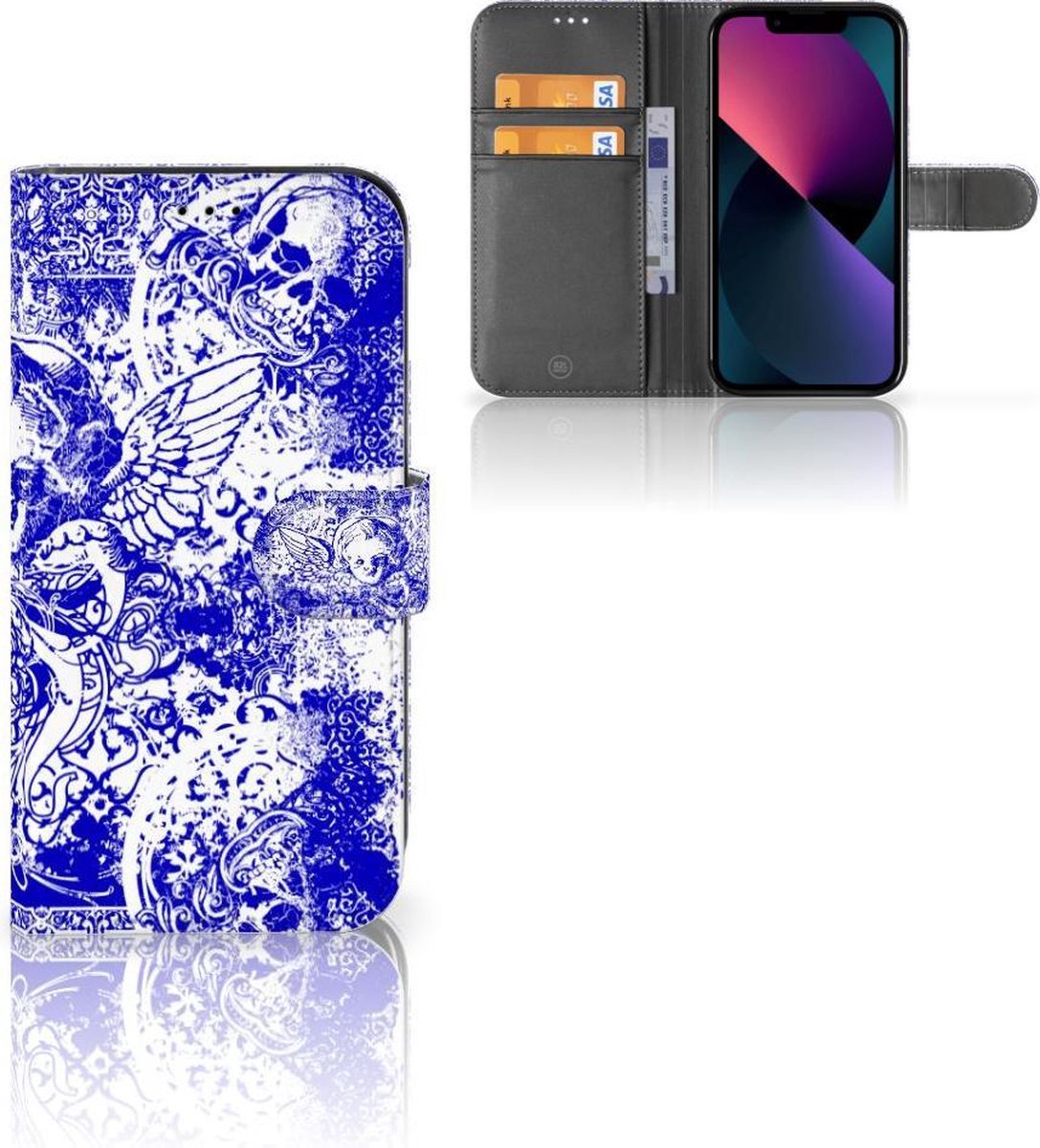 Telefoonhoesje met Naam Apple iPhone 13 Angel Skull Blauw