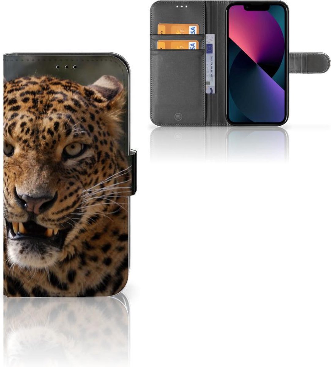 Book Case voor Apple iPhone 13 Telefoonhoesje met Pasjes Luipaard