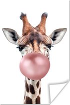 Poster Giraffe - Kauwgom - Roze - Kids - Jongen - Meisjes - 40x60 cm - Poster Kinderkamer