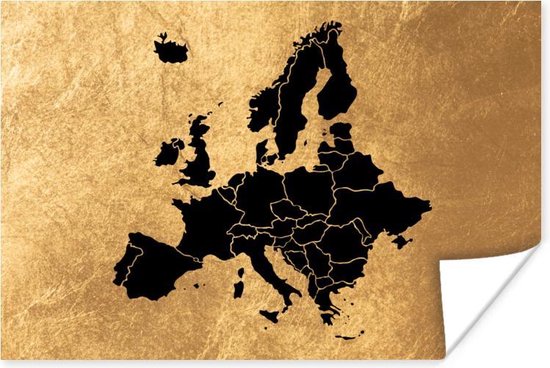 Poster Kaart Europa - Zwart - Goud - 60x40 cm