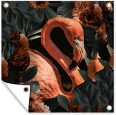Tuindoek Flamingo - Vogel - Bloemen - Bladeren - 100x100 cm
