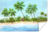 Poster Palmboom - Hut - Strand - 90x60 cm