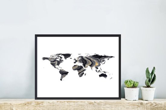 Affiche Zwart Wit - Wereldkaart - Or - Zwart Wit - 40x40 cm