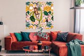 Affiche Jungle - Animaux - Rose - 100x100 cm XXL