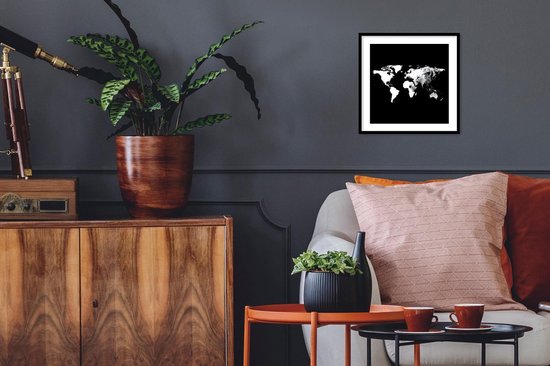 Affiche Zwart Wit - Wereldkaart - Lion - Zwart Wit - 40x40 cm