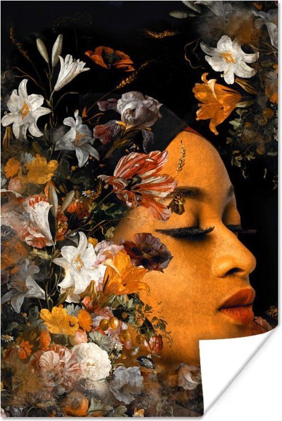 Poster Bloemen - Vrouw - Kleuren - 20x30 cm