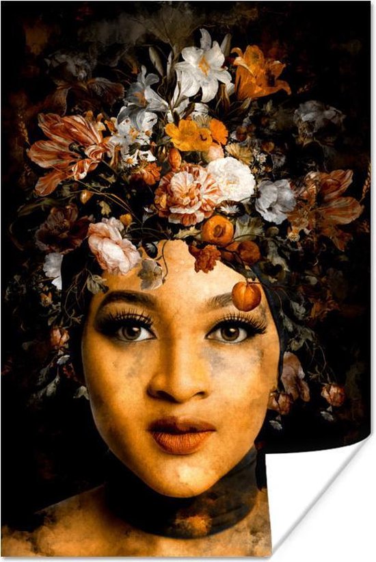 Poster Vrouwen - Bloemen - Goud - 20x30 cm