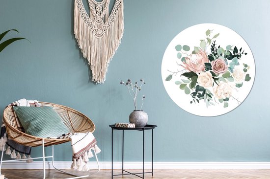 Cercle mural - Aluminium - Fleurs - Roses - Pivoine - ⌀ 90 cm