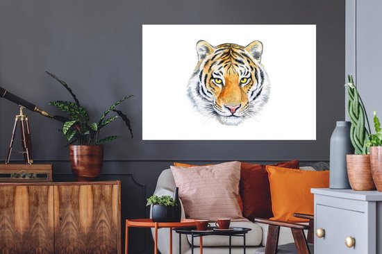 Stickers muraux - Tigre - Tête - Jaune - 120x80 cm - Feuille adhésive