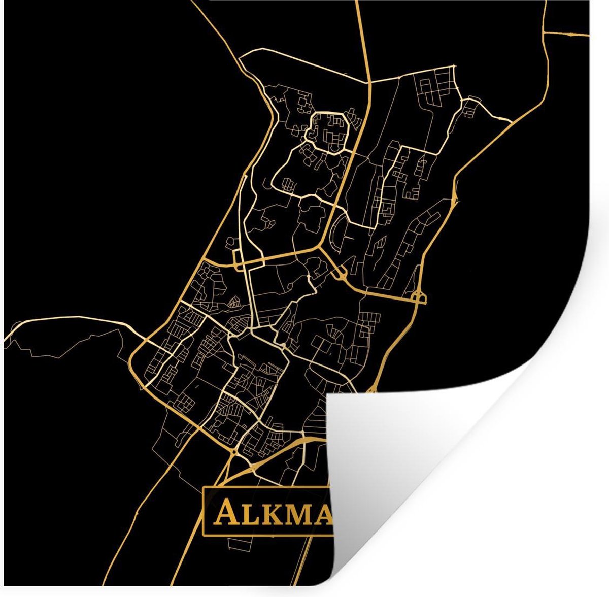 Muurstickers - Sticker Folie - Kaart - Alkmaar - Zwart - Goud - 80x80 cm - Plakfolie - Muu