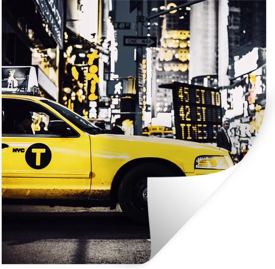 Muurstickers - Sticker Folie - New York - Geel - Taxi - 80x80 cm - Plakfolie - Muurstickers Kinderkamer - Zelfklevend Behang - Zelfklevend behangpapier - Stickerfolie
