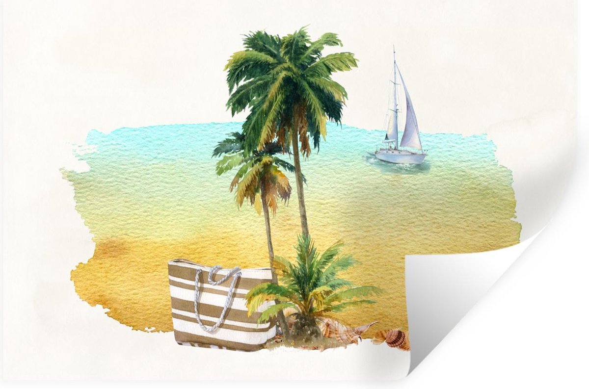 Muurstickers - Sticker Folie - Tas - Boot - Palmboom - 30x20 cm - Plakfolie - Muurstickers