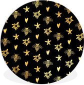 WallCircle - Wandcirkel ⌀ 60 - Bij - Goud - Patroon - Ronde schilderijen woonkamer - Wandbord rond - Muurdecoratie cirkel - Kamer decoratie binnen - Wanddecoratie muurcirkel - Woonaccessoires