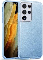 Samsung Galaxy S21 Ultra Hoesje Glitters Siliconen TPU Case Blauw - BlingBling Cover
