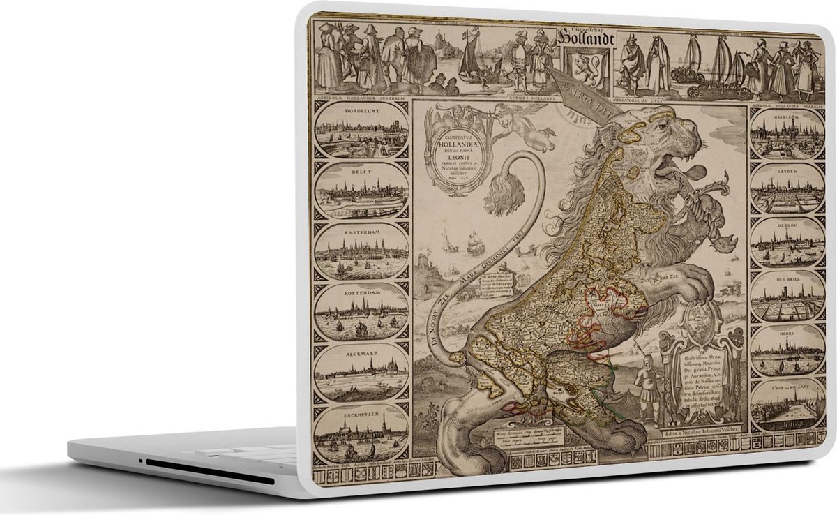 Laptop sticker - 13.3 inch - Landkaart van Nederland in de vorm van een leeuw - 31x22,5cm - Laptopstickers - Laptop skin - Cover