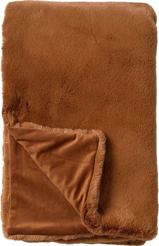 Dutch Decor - ZINZI - Plaid 140x180 cm - bontlook - effen kleur - Tobacco Brown - bruin