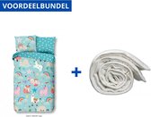 Dekbedovertrek voor Kinderen - Eenpersoons - 140x200/220cm - Inclusief 1 Kussensloop - 100% Versterkt Katoen - Rainbow Unicorn + Wasbaar Microfiber Dekbed - 140x200cm - Wit