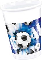 feestbekers voetbal 200 ml wit/blauw 10 stuks