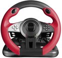 Race stuur met rode grips en zwarte accenten. "TRAILBLAZER RACING WHEEL" tekst in het midden.