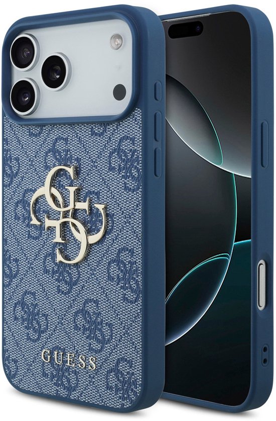 Coque arrière Guess 4G avec logo en Métal pour iPhone 17 Pro Max - Blauw