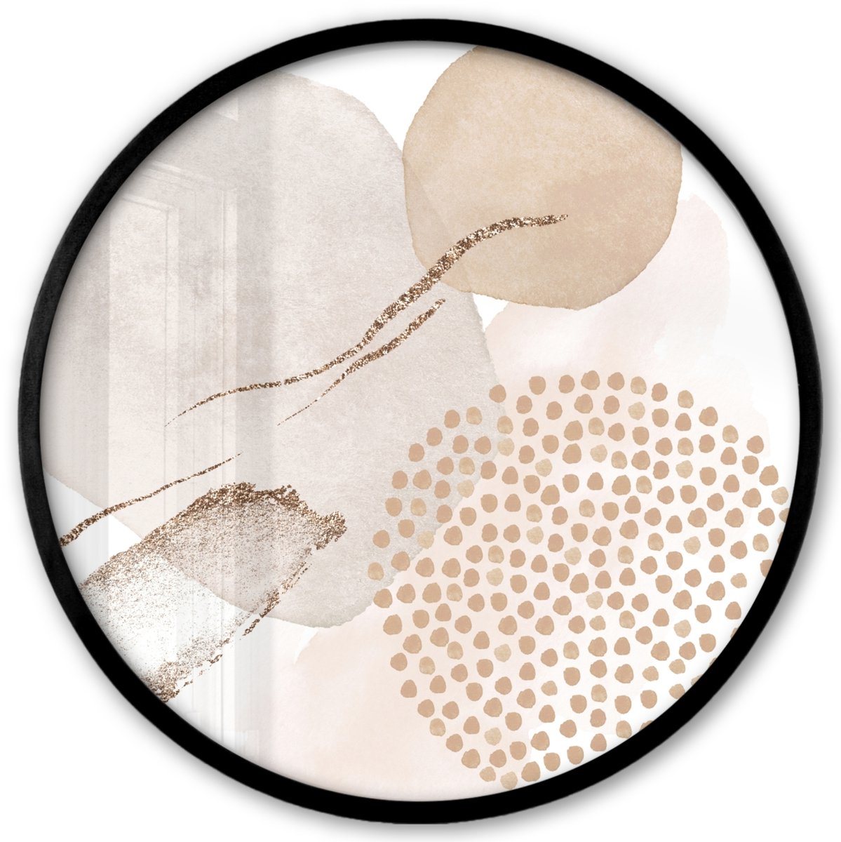 FrameYourWall Poster in lijst Rond - Fotolijst 40x40 cm - Posters - Watercolor - Beige - Pastel - Modern - Abstract - Ronde posterlijst zwart - Decoratie - Wanddecoratie woonkamer - Muurdecoratie slaapkamer