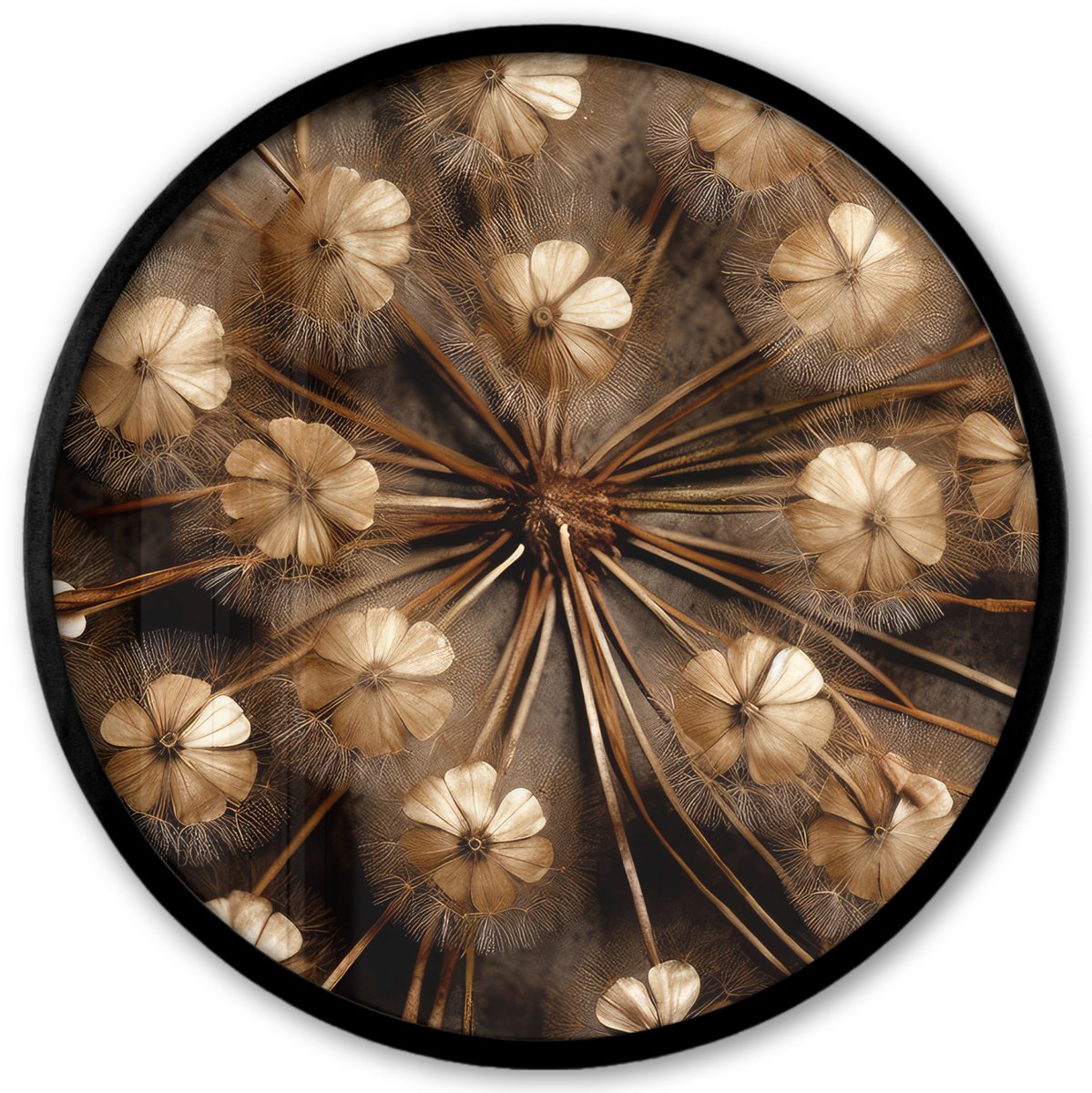 FrameYourWall Poster in lijst Rond - Fotolijst 40x40 cm - Posters - Droogbloemen - Bruin - Natuur - Ronde posterlijst zwart - Decoratie - Wanddecoratie woonkamer - Muurdecoratie slaapkamer Plantjes
