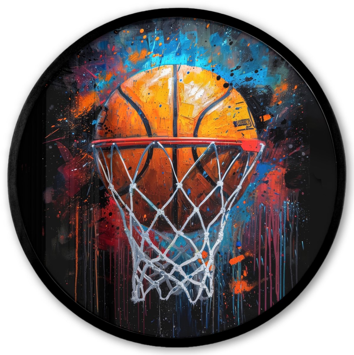 FrameYourWall Poster in lijst Rond - Fotolijst 40x40 cm - Posters - Graffiti - Basketbal - Sport - Zwart - Street art - Ronde posterlijst zwart - Decoratie - Wanddecoratie woonkamer - Muurdecoratie slaapkamer