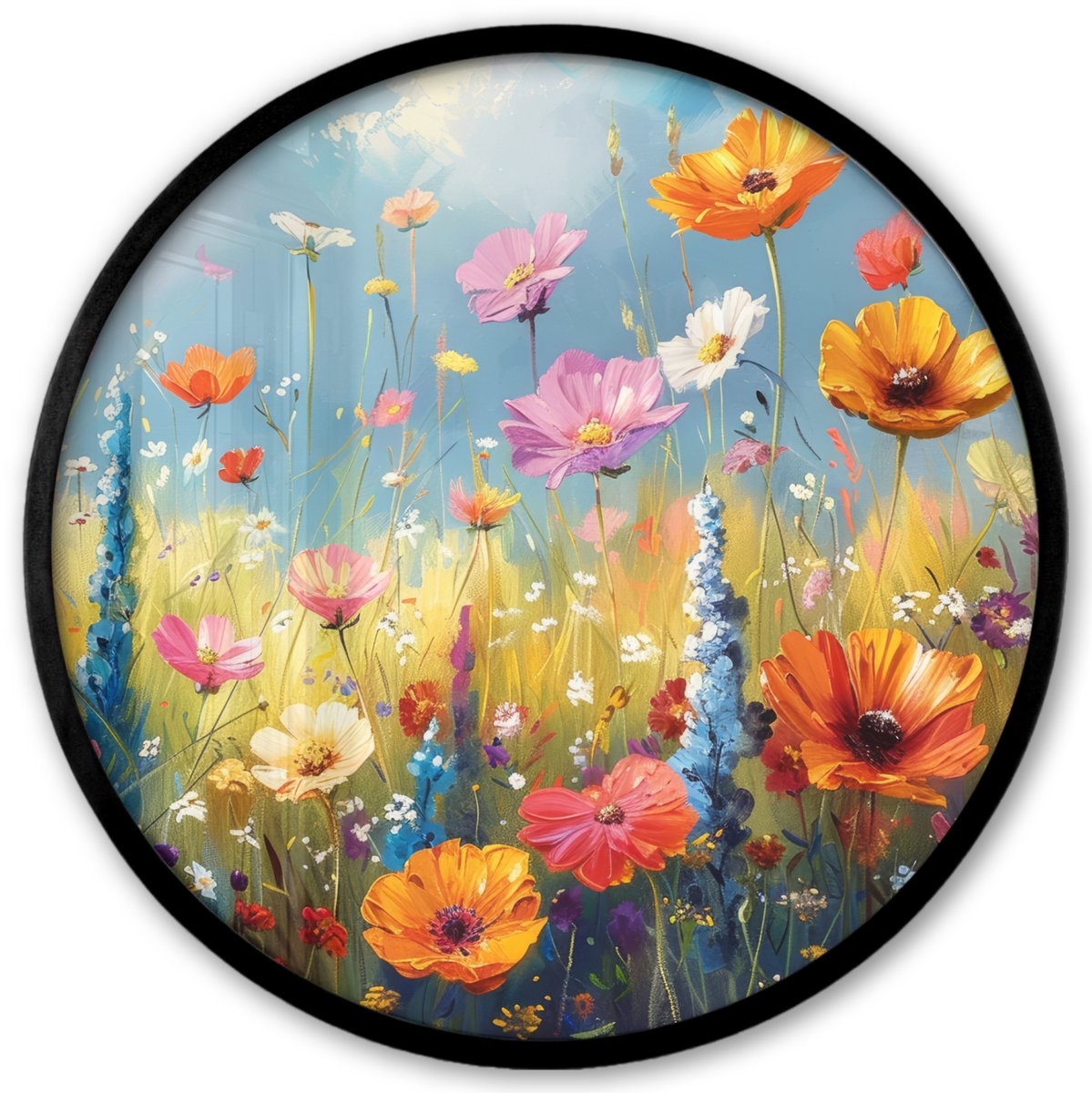 FrameYourWall Poster in lijst Rond - Fotolijst 40x40 cm - Posters - Bloemen - Natuur - Botanisch - Kunst - Ronde posterlijst zwart - Decoratie - Wanddecoratie woonkamer - Muurdecoratie slaapkamer