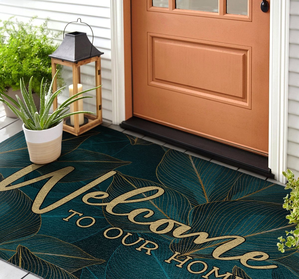Coloray Buiten Deurmat - Groente Entreemat Buiten - Bladmotief 'Welcome to our home' Onderhoudsvriendelijke Deurmat - Moderne Entree Inrichting - Deurmat Tegen Sneeuw - Modieuze Buitenmat Met Design - 150x100 cm Groente - Bladmotief 'Welcome to our home'