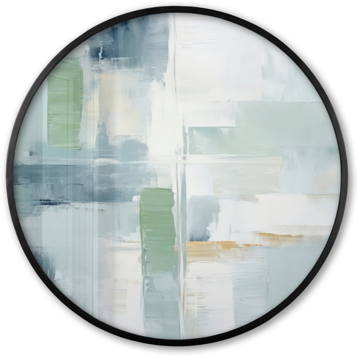 FrameYourWall Poster in lijst Rond - Fotolijst 80x80 cm - Posters - Verf - Moderne kunst - Abstract - Grijs - Ronde posterlijst zwart - Decoratie - Wanddecoratie woonkamer - Muurdecoratie slaapkamer Blauw