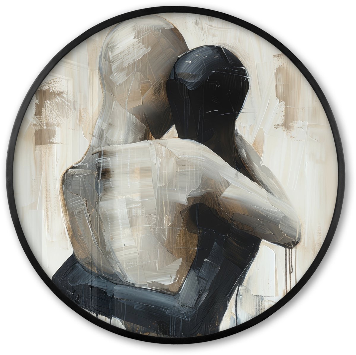 FrameYourWall Poster in lijst Rond - Fotolijst 60x60 cm - Posters - Abstract - Liefde - Zwart wit - Modern - Ronde posterlijst zwart - Decoratie - Wanddecoratie woonkamer - Muurdecoratie slaapkamer