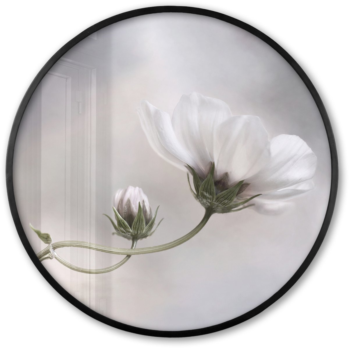 FrameYourWall Poster in lijst Rond - Fotolijst 60x60 cm - Posters - Bloemen - Stilleven - Natuur - Grijs - Ronde posterlijst zwart - Decoratie - Wanddecoratie woonkamer - Muurdecoratie slaapkamer Multicolor