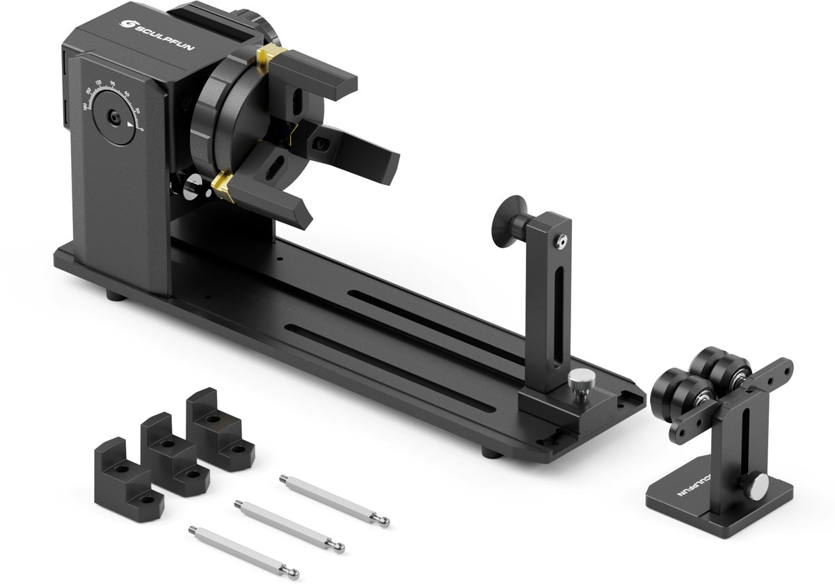 Sculpfun RA Pro Roller - Laser Rotatieroller - Lasergraveermachine Y-as Rotatiemodule - voor het Graveren van Cilindrische Voorwerpen - Laser Rotatie Roller - Accessoires voor lasergraveermachines