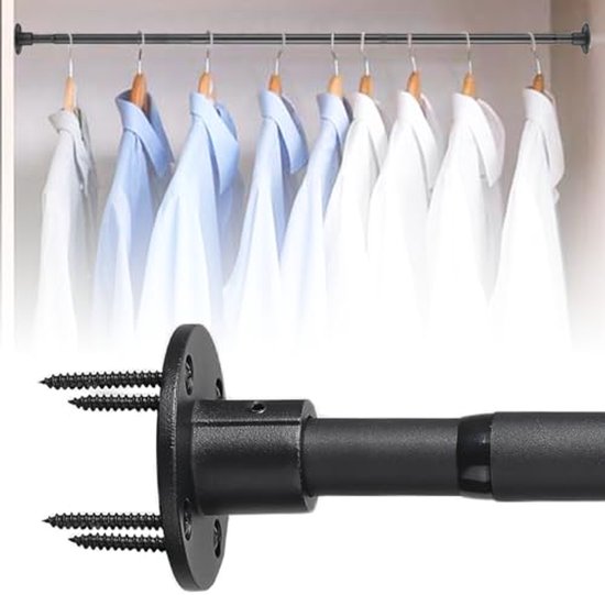 Douchestang 70-230 cm, uittrekbare douchegordijnstang, zwart, mat, voor badkamer, raam, kledingkast