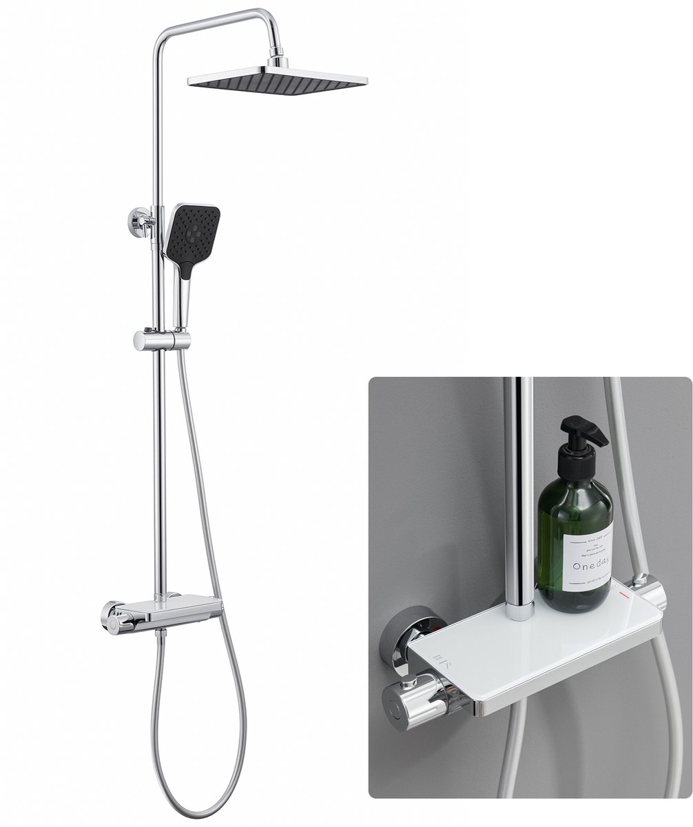 LEOHEO MAX Regendouche met Thermostaatkraan - Chroom Douchesysteem Regendouche - 3 functie Handdouche - 10 inch Douchekop