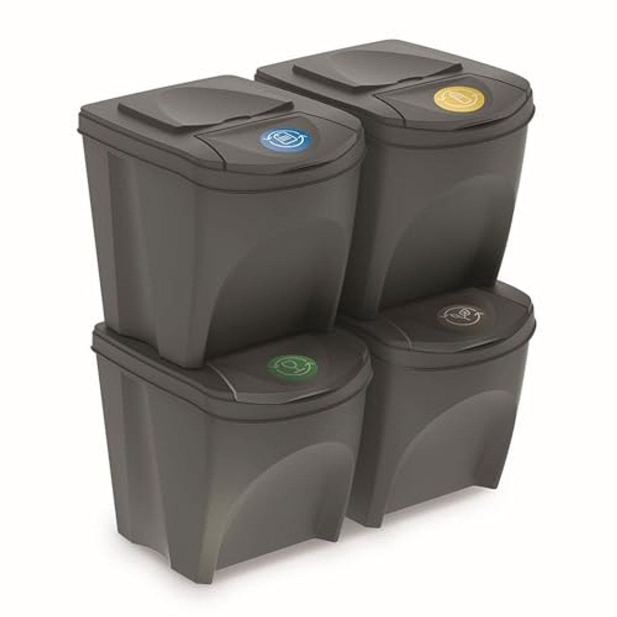 Afvalbak voor Afvalscheiding 4 x 20 L - Stapelbare Recyclingemmer