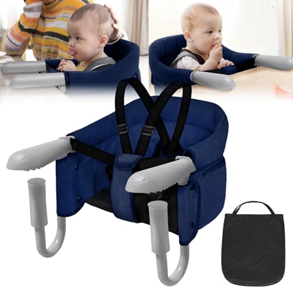 Opvouwbare Babystoel voor Tafel, Zithulp met Veiligheidsgordel voor Baby's van 6-36 Maanden, Gebruiksvriendelijk en Ruimtebesparend, Blauw