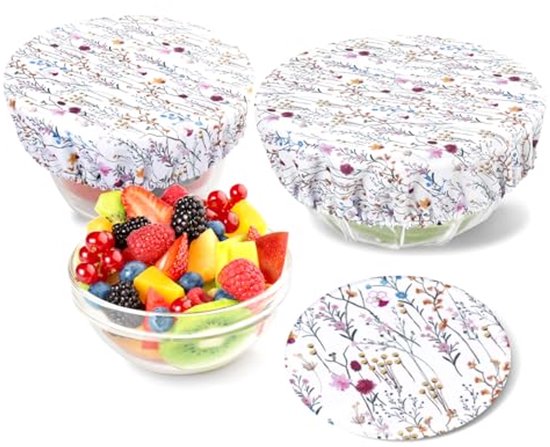 4 stuks afdekhoezen voor levensmiddelen, 27 cm, herbruikbare gistfolie