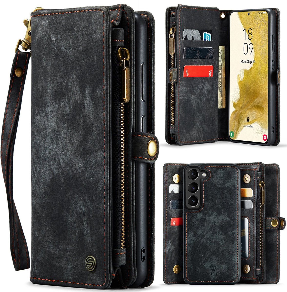 Solidenz Hoesje - geschikt voor Samsung A55 Hoesje Wallet - Solidenz Wallet Case A55 - Telefoon Hoesje A55 - Portemonnee Hoesje A55 - 2 in 1 Hoes - Uitneembare Backcover - Zwart