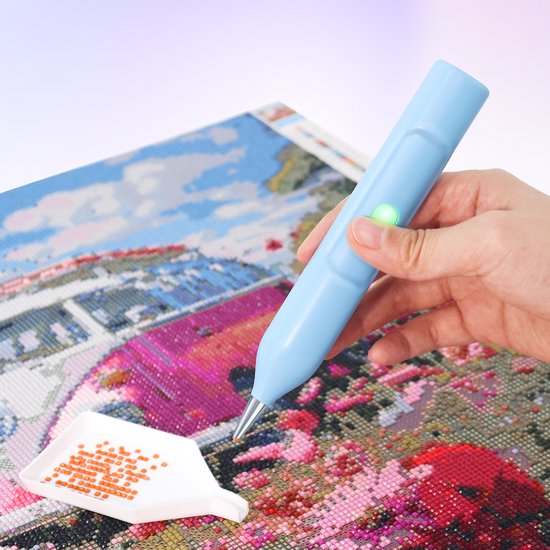 Rubye® – Stylo de Peinture de diamants électrique – Avec technologie d'aspiration – Rechargeable via USB-C – Confortable à utiliser – Pour pierres rondes et carrées – Blauw