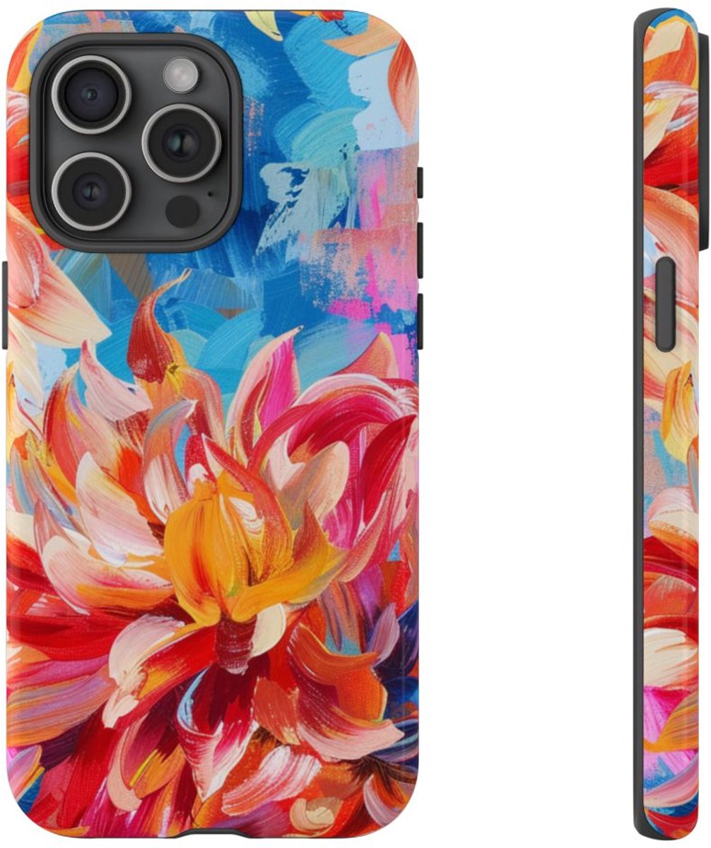 Levendig Abstract Bloemenpatroon – Telefoonhoesje Geschikt voor iPhone 15 Pro Max