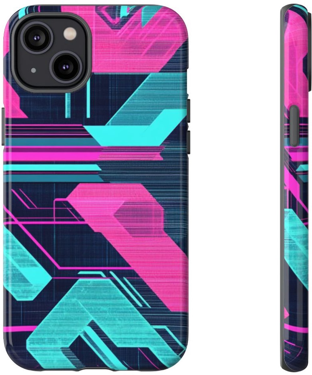 Fel Geometrisch Neonpatroon – Telefoonhoesje Geschikt voor iPhone 14 Plus