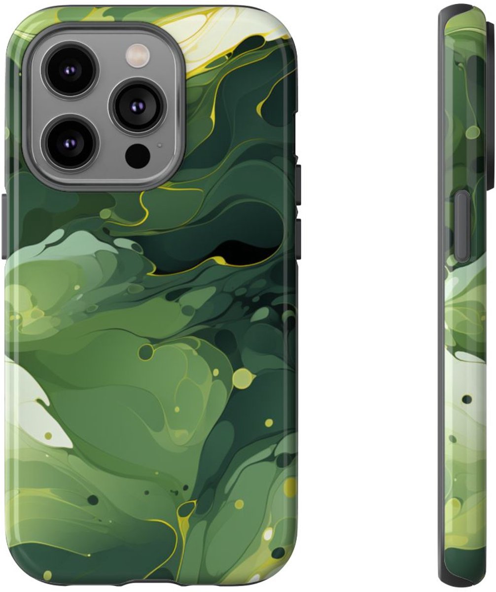 Groene Suminagashi Marmer Abstract – Telefoonhoesje Geschikt voor iPhone 14 Pro