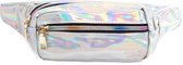 KIMU® Klein Holografisch Heuptasje Zilver Rechthoek - Fanny Pack Met Twee Vakken - Zwarte Band - Tasje Heuptasje Halloween