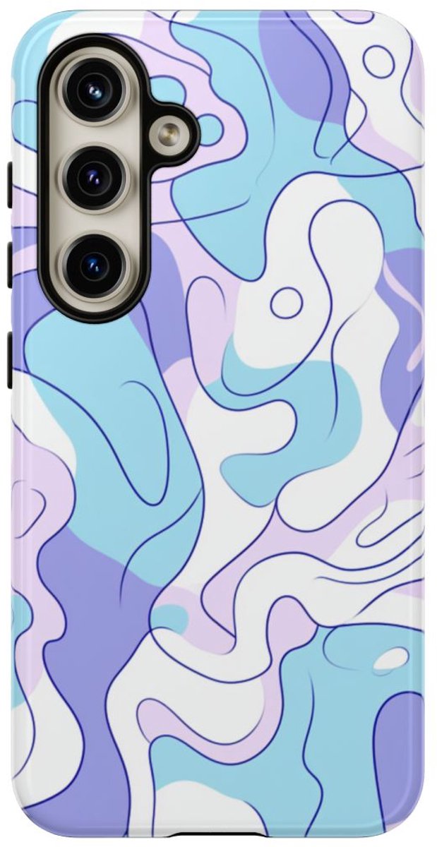 Abstract Blauw-Paars Lijnenspel – Telefoonhoesje Geschikt voor Samsung Galaxy S24